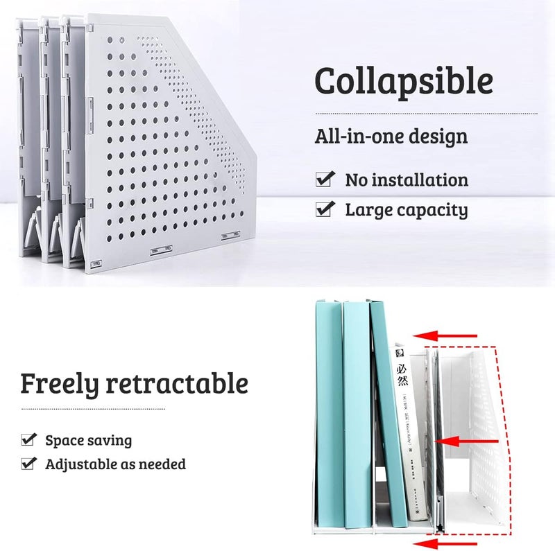 SAYEEC 1Pcs Collapsible Plastic Magazine File Holder Vertical Binder Storage Organizer for Desk Sturdy Upright Desktop Magazine Organizer Folder Rack for Office School Home (3 Compartments, Gray) - Image 3